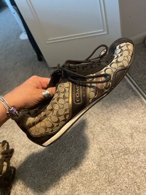 Coach Brown Signature Monogram Lace-Up Sneakers